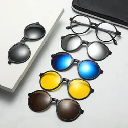 2280 TR90 Round Frame Ladies Polarized Reading Sunglasses Magnetic Suction a Variety Clip Sets Mirror Night Vision Goggles
