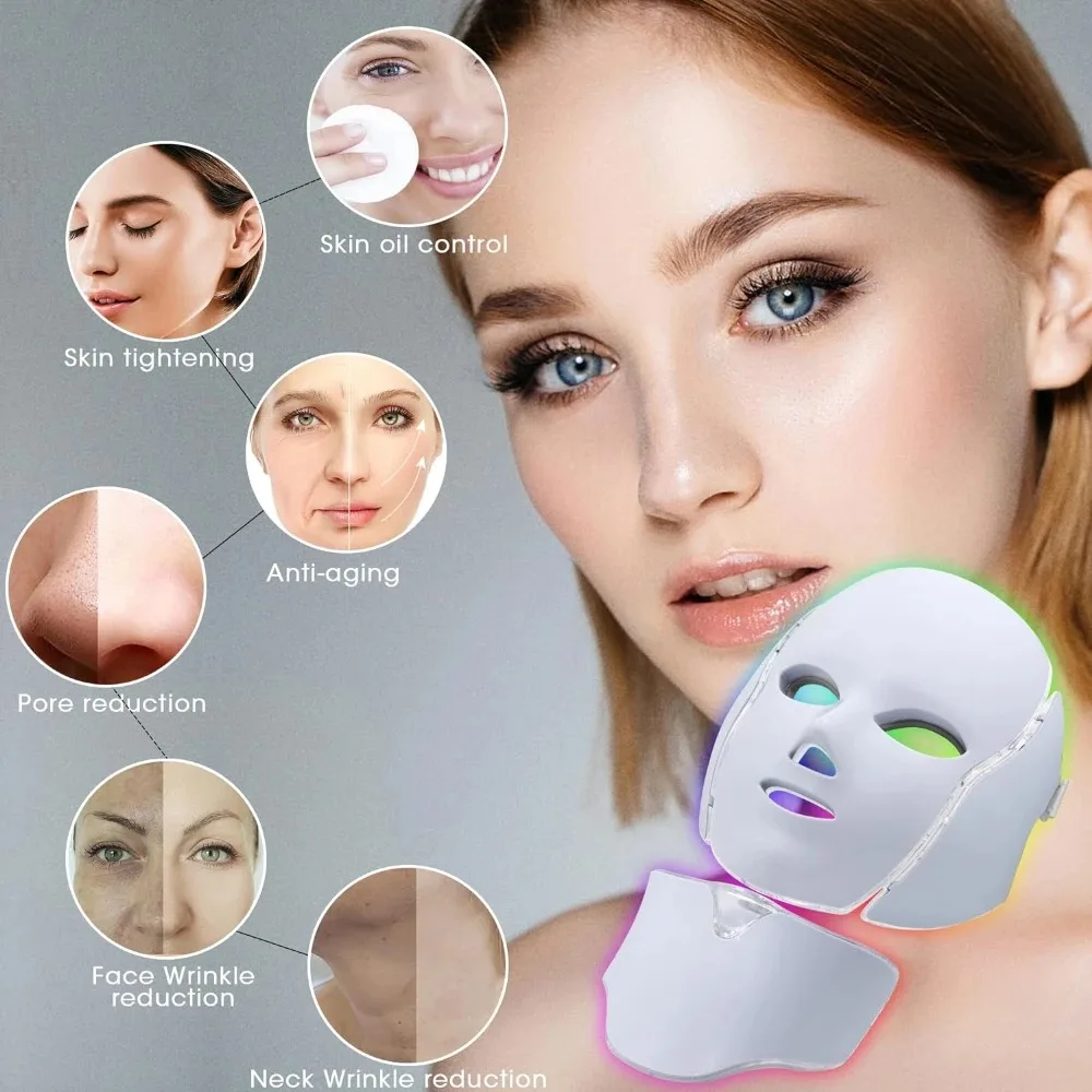 7 Colors Led Mask Light Therapy Mask Red Light Therapy And Neck Beauty Instrument Skin Rejuvenation Tighten Acne Anti Wrinkle