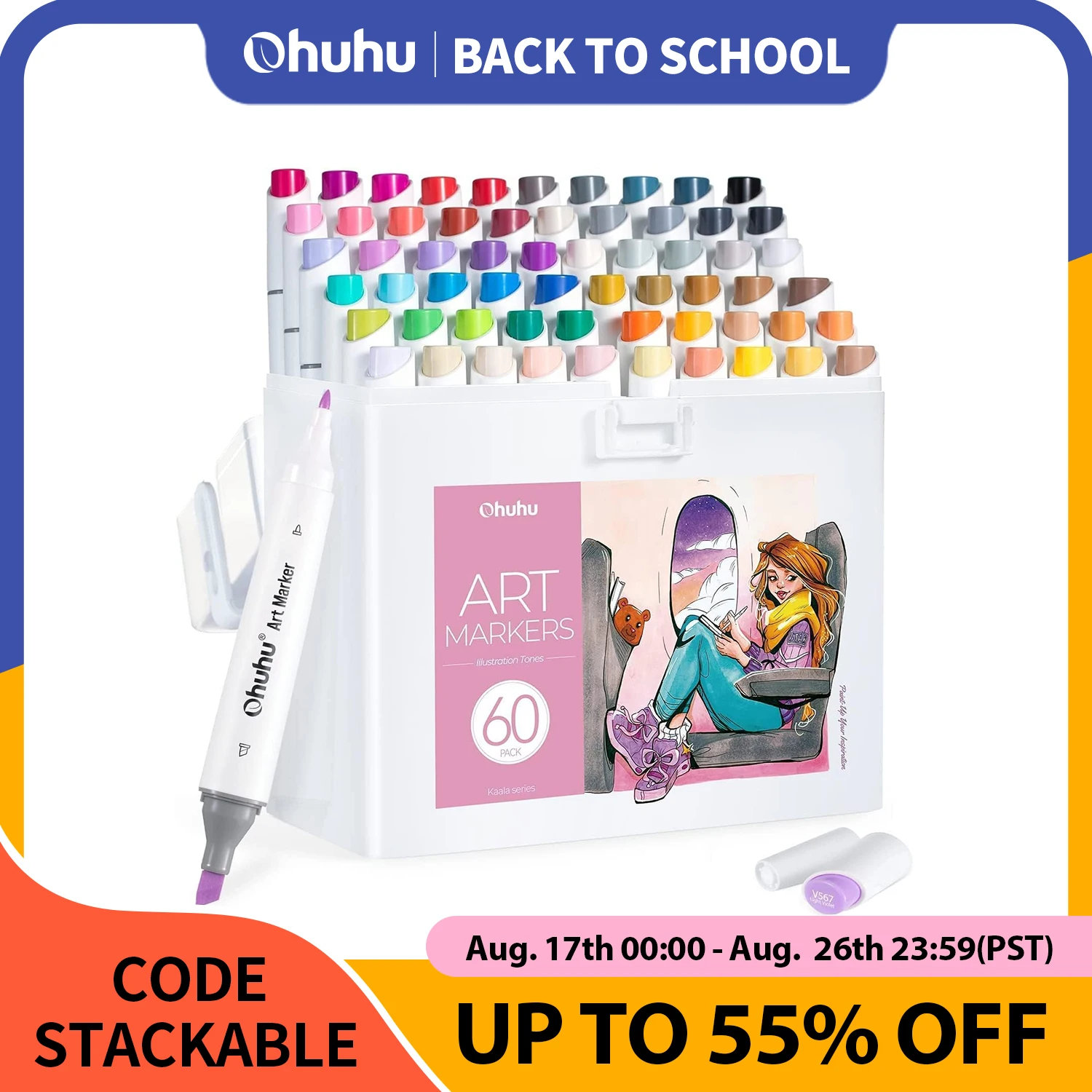 Ohuhu Kaala Marker Pen Set Farbmarker Alkohol Kunstmarker Nachfüllbar Dual Tips Skizzieren Zeichnen Manga Schule Kunstbedarf