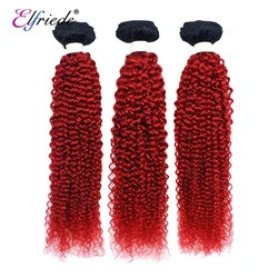 Elfriede T1B/Red Kinky Curly Ombre Colored Human Hair Bundles Remy 100% Human Hair Extensions 3/4 Bundles Deals Human Hair Wefts