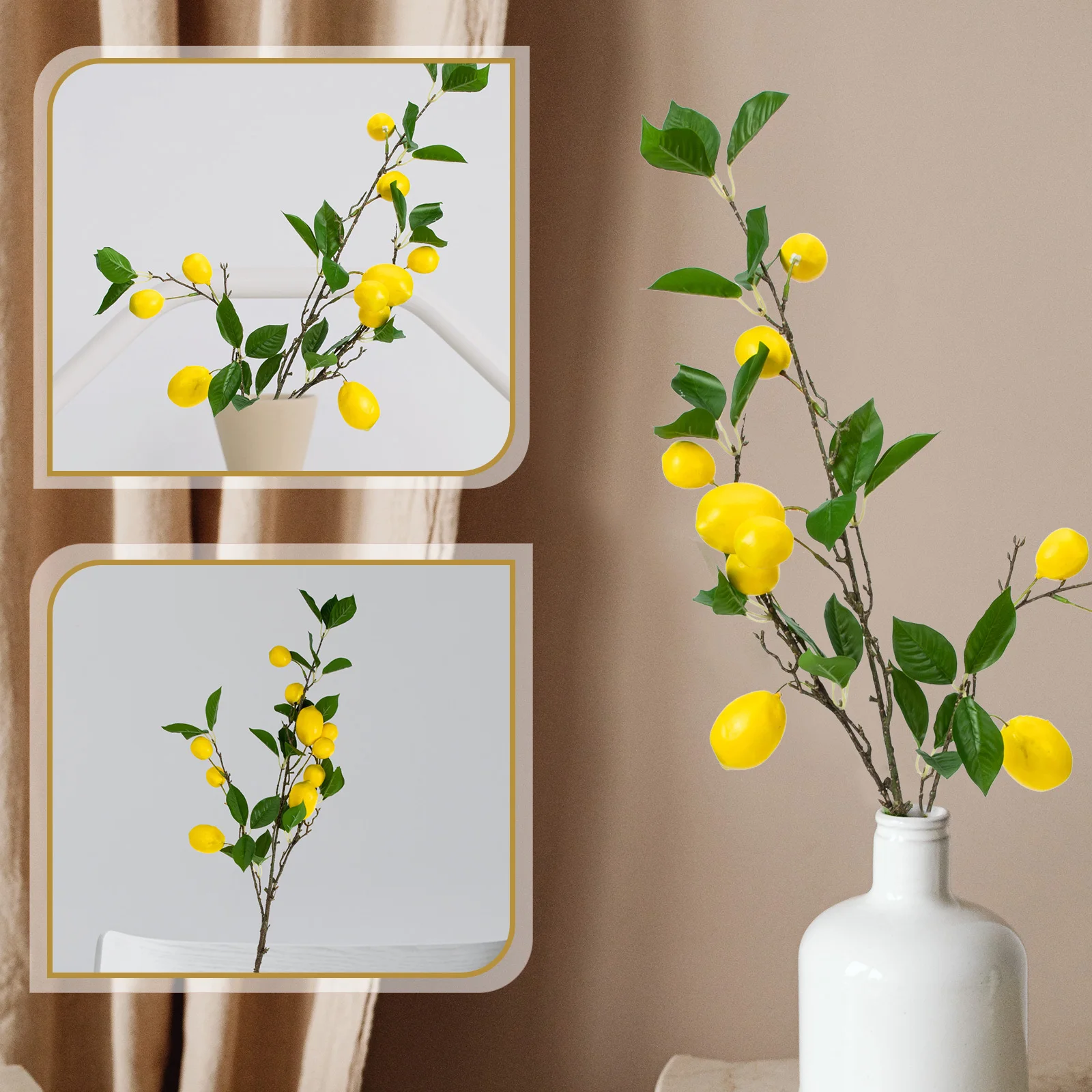 

2pcs Artificial Lemon Branch Simulation Fruit Vase Filler For Home Decor Countertop Ornament Farmhouse Fake Plant Yellow Lemon