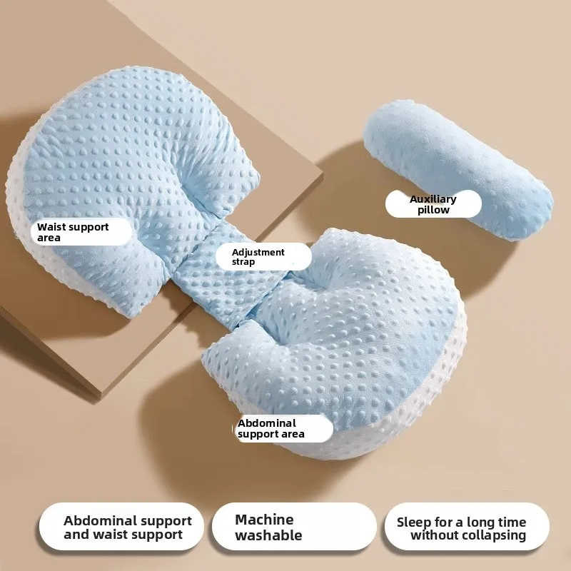 임산부 옆으로 자는 베개, 배와 허리 지지 기능이 있는 U자형 임신 쿠션, 고탄력 중공 면