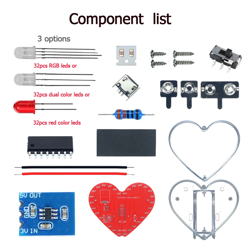 Kit électronique de bricolage LED, lumière clignotante colorée en forme de cœur, composants SMD, kit de soudage