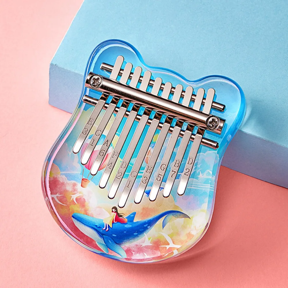 10 Keys Kalimba Cute Mini Musical Keyboard Acrylic Transparent Cherry Blossoms Kalimbas Professional Fingers Piano Gift for Girl