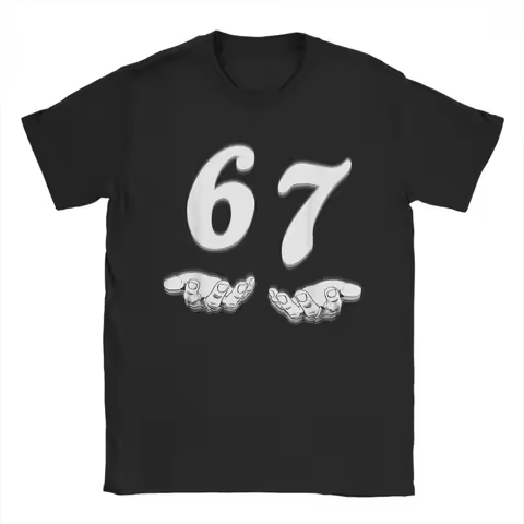 Men's T-Shirt Six Seven 6 7 Meme Funny Hands Funny Cotton Tees Short Sleeve Gen-Alpha Slang T Shirts Round Collar Merch Classic