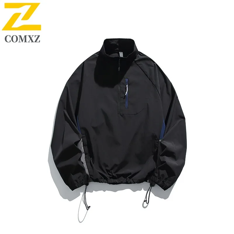 

COMXZ 2025 Men's Waterproof Windproof Half Zip Stand Collar Color Block Mountain Outdoor Tech Hiking Lightweight Jacket