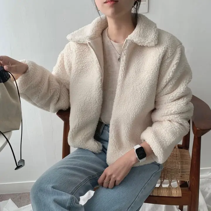 Płaszcz z kołnierzem z futra jagnięcego lub płaszcz z bawełny Jaet Thiened, modny, jesienno-zimowy, damski, do noszenia na co dzień, odzież wierzchnia, styl szkolny i miejski.