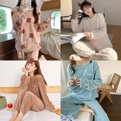 Women Velvet Pajama Set Fleecing Warm Loose Top And Elastic Waist Pants Home Casual Warm Woolen Suit Women 2023 Autumn Winter