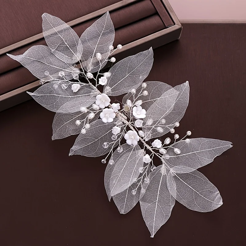 Элегантная повязка на голову с жемчужным листом и цветком для женщин, головной убор принцессы ручной работы, свадебные аксессуары для волос, ювелирное украшение, подарок