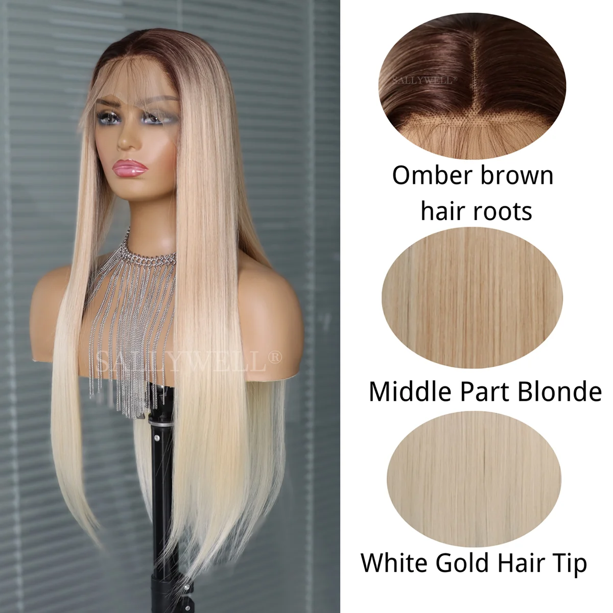 Ombre Blonde Lace Front Wig Long Straight Wig Brown to Dirty Blonde 3T Color Synthetic Heat Resistant Wig Pre Pucked