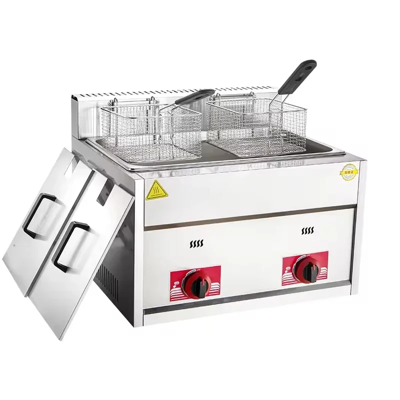 

l # forHot Sale Double Tank Gas Fryer Machine French Fries Fried Chicken Fryer Stainless Steel Catering Equipment