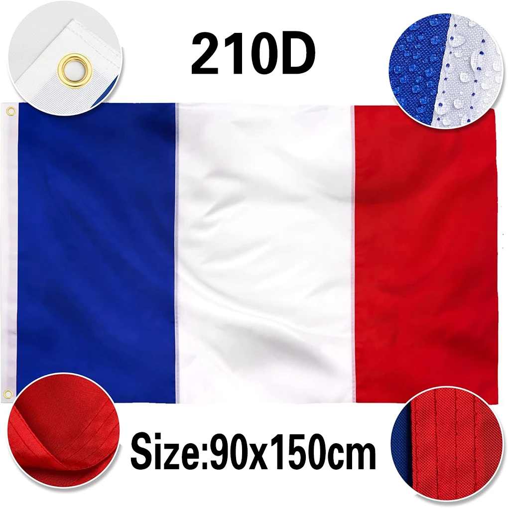 FLAGLINK 90x150 CM Double Sided Heavy Duty 210D Nylon French National Country Flags with Sewn Stripes 4 Stitch He