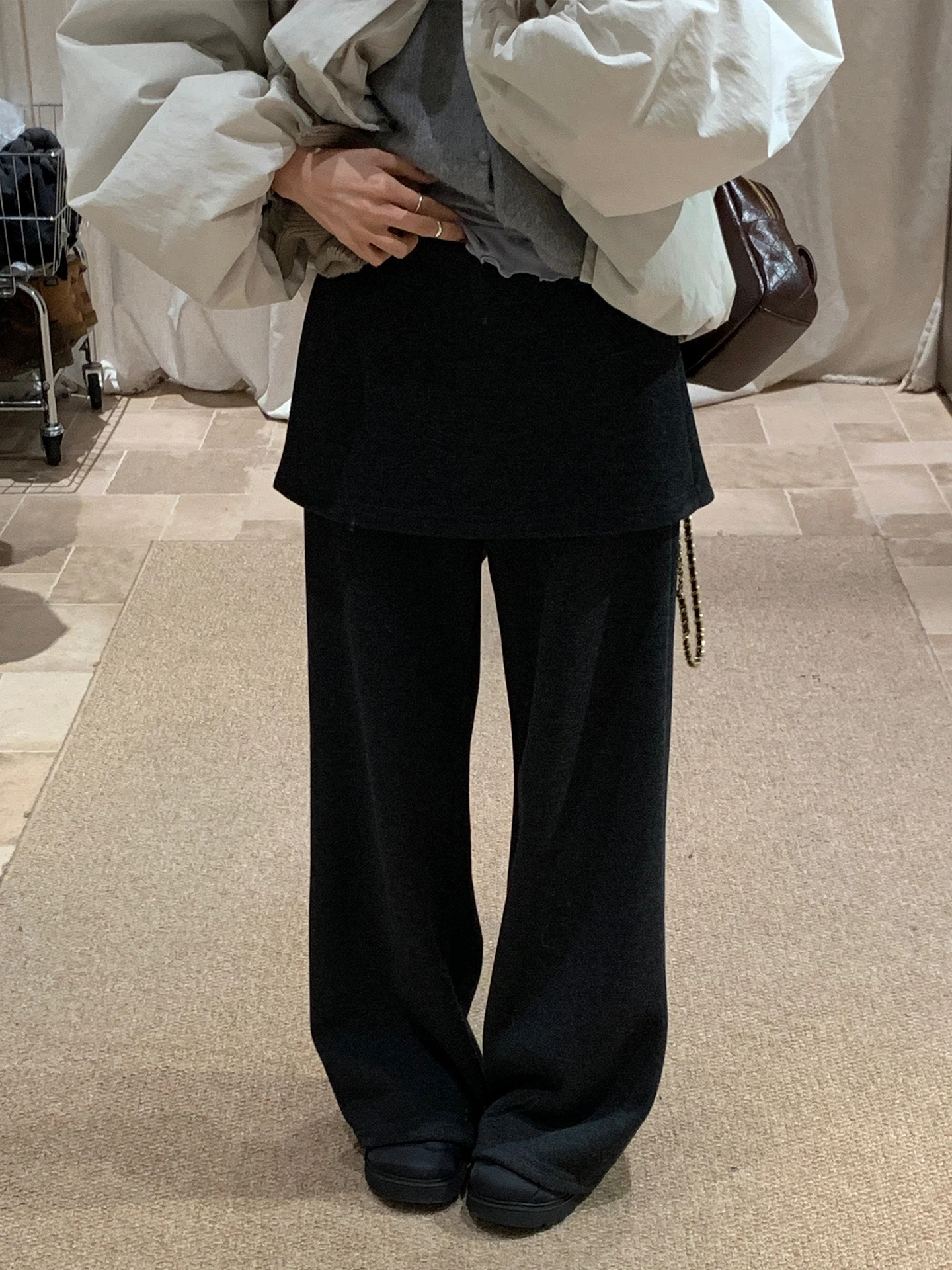 

Женские повседневные брюки с высокой талией, широкими штанинами, тонкие, прямые, в корейском стиле, черные, осенне-зимние