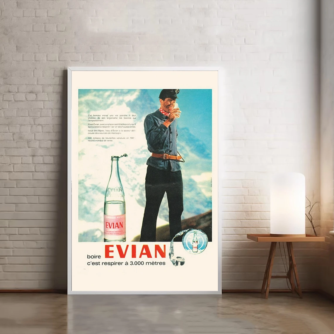 VINTAGE BOTTLED WATER Ad – Retro Evian Water Advertisement – Fine Art Poster Retro Bergsteigen Poster Französische Alpen Art Mid