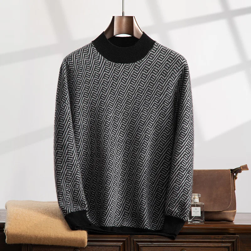 Two-color autumn and winter new 100% cashmere men's o neck sweater loose fashion pullover slim warm knit solid color long sleeve