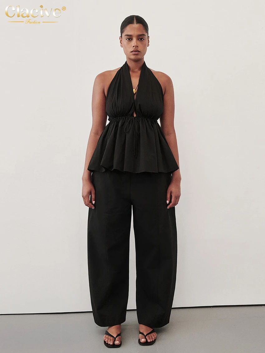 

Сексуальный свободный черный комплект Clacive: женский летний комплект из 2 предметов – топ без рукавов и широкие брюки с высокой талией.