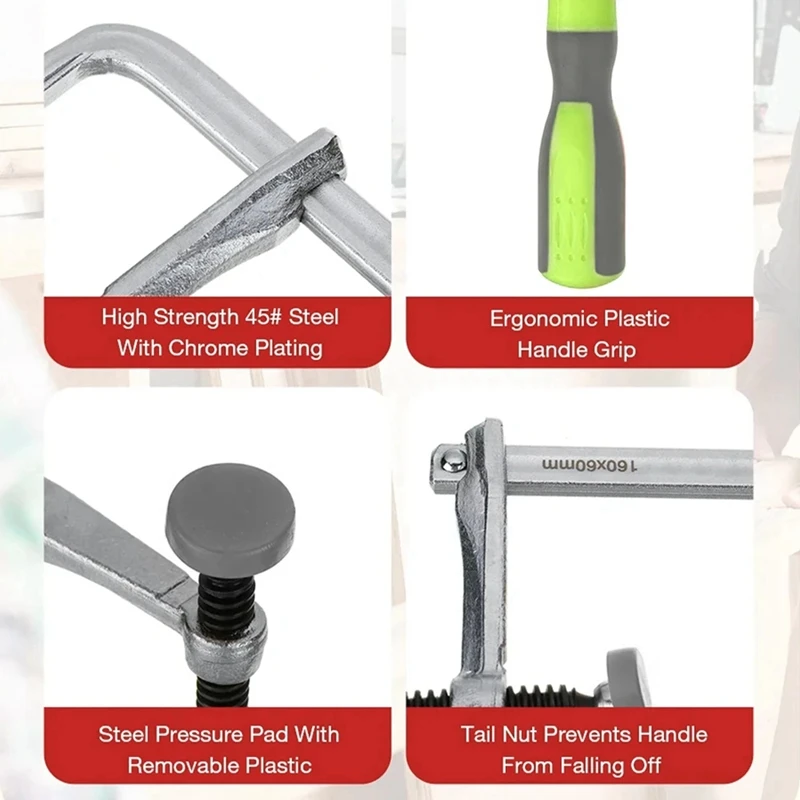 Quick Adjust Screw Handle Track Saw Rail Clamps T-Track Hold Down Clamps Silver&Green 2Piece