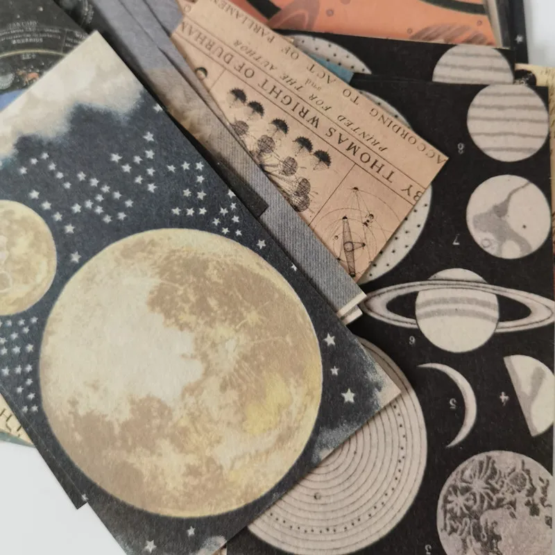 60 Sheets Vintage Galaxy Moon Material Paper for Scrapbooking Journal Diary Collage Junk Background Decoration Retro Stationery