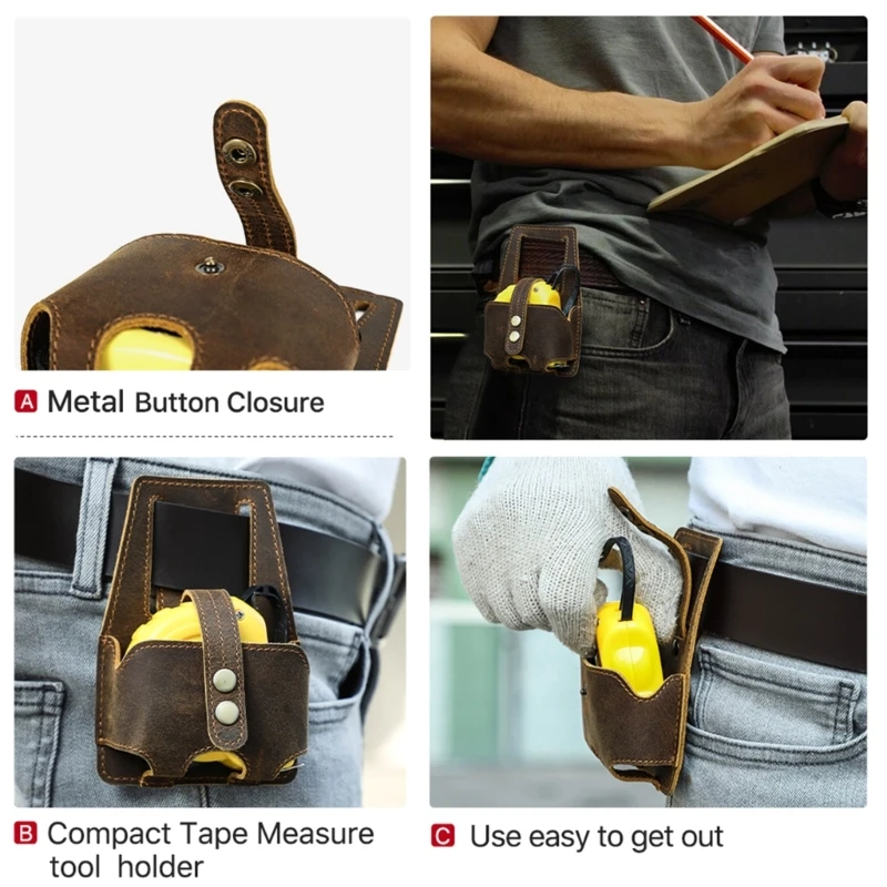 Handy Bag Stylish Leather Storage Bag with Belt Attachment for 5m Steel Tape Measure Keep Your Tool Clean & Accessible KXRE