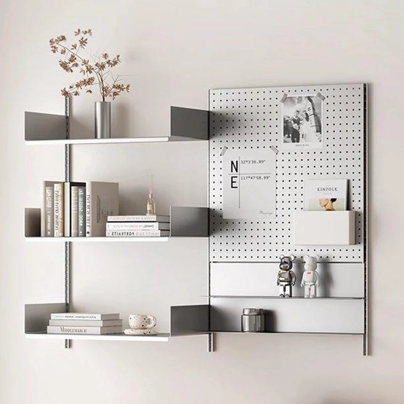 Pegboard Display Stand Stainless Steel Books Storage Rack Figurines Cups Magazine Walls Shelf Creative Living Room Organizer