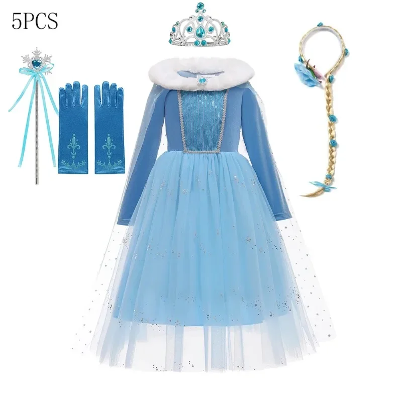 2024 Nieuwe Frozen 2 Elsa Kostuum Voor Meisje Bontkraag Pailletten Prinsessenjurk Fancy Birthday Party Dress Up Vestido Carnaval