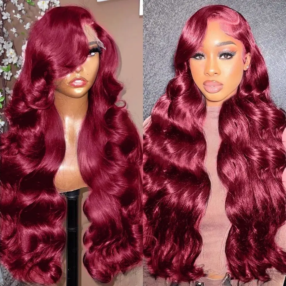 99j Burgundy Brazilian Preplucked Colored Body Wave 13x6 Full Frontal Lace Frontal Wigs 13x4 HD Transparent Lace Human Hair Wigs