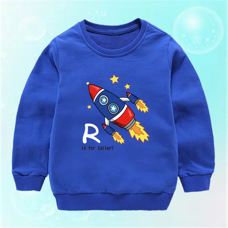 Kids Girls Clothes Autumn Sweatshirt Child Long Sleeved Pullover Top Spring Fashion Planet Rocket Pattern Boy Clothing