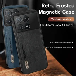 Retro Matte Leather Texture Case For Xiaomi Poco X6 Pro Little X6Pro PocoX6 PocoX6Pro X 6 5G Car Magnet Camera Shockproof Cover