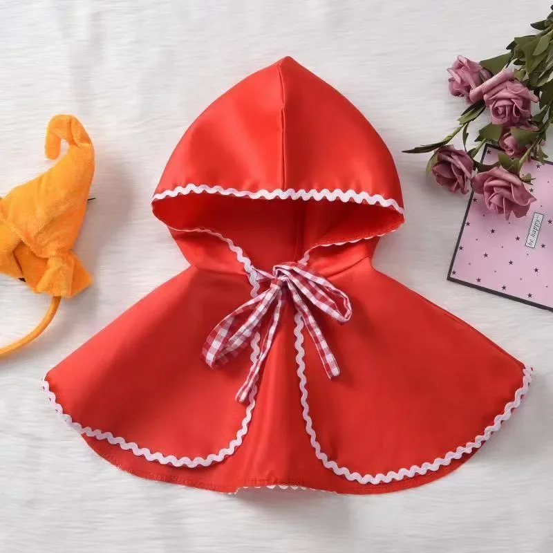 Kinder-Märchenbuch-Kostüm für Mädchen, Rollenspiel-Partykostüm, Kapuzenumhang, Rot Karierter Rock mit Schnürung, Halloween-Feiertagsoutfit – Detail 14