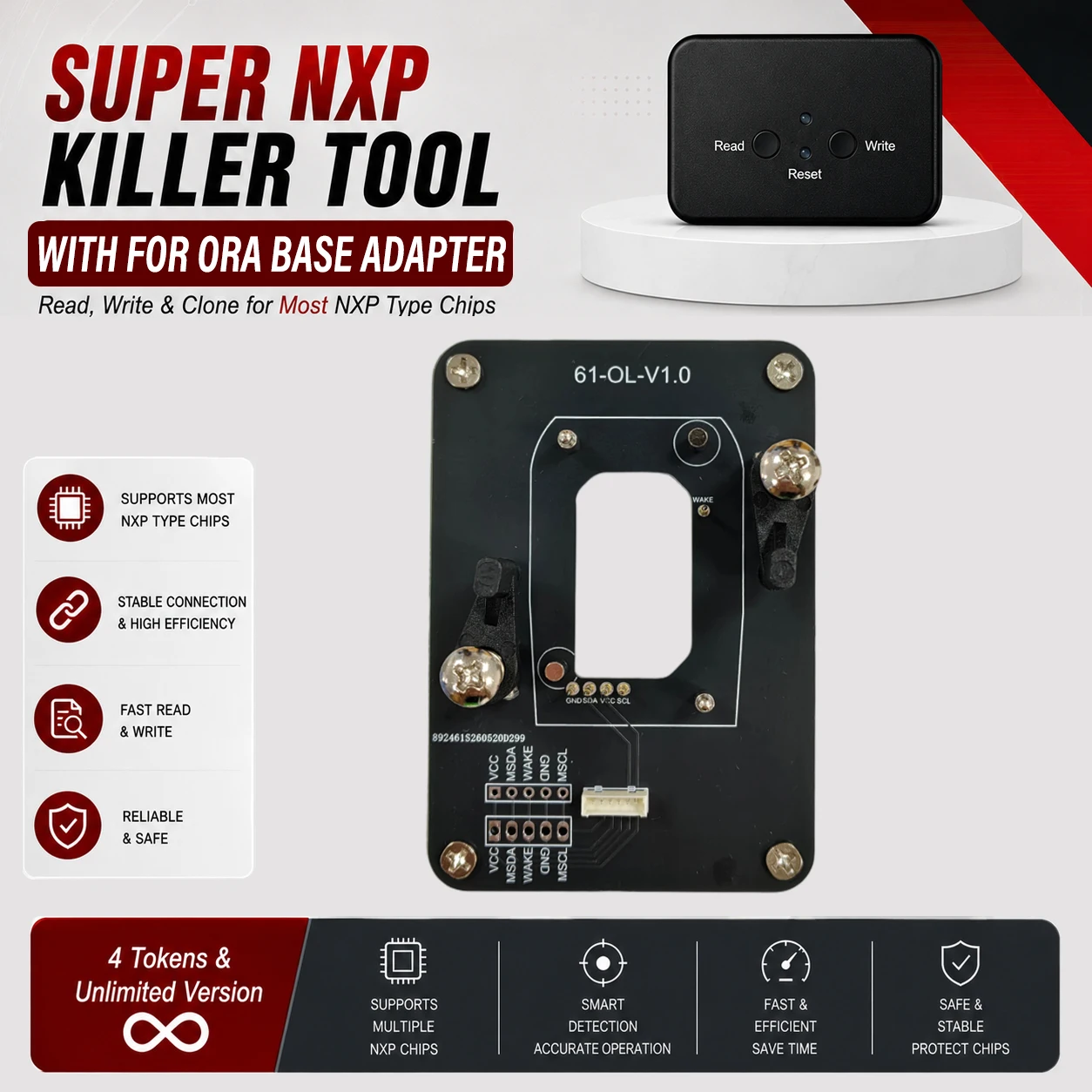 For ORA Key All NXP Smart Keys Clones 4 Tokens & Unlimited Version Super NXP Killer Read Copy Device With Adapter Base