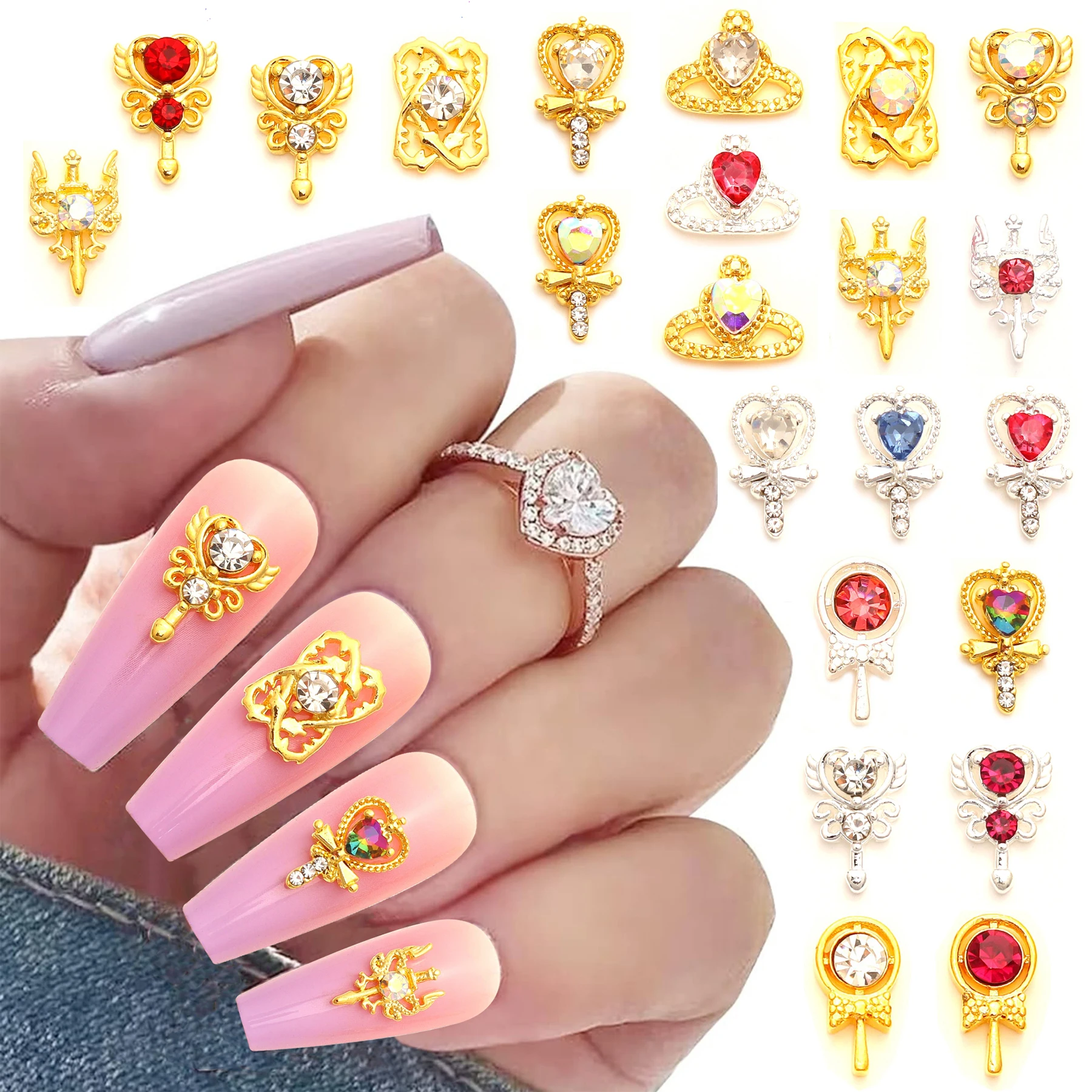 10 Pcs/pack 3D Fairy Stick Magic Stick Nail Charm Beauty Girl Nail Art Jewelry Rhinestone Crystal Glitter Nails accessories