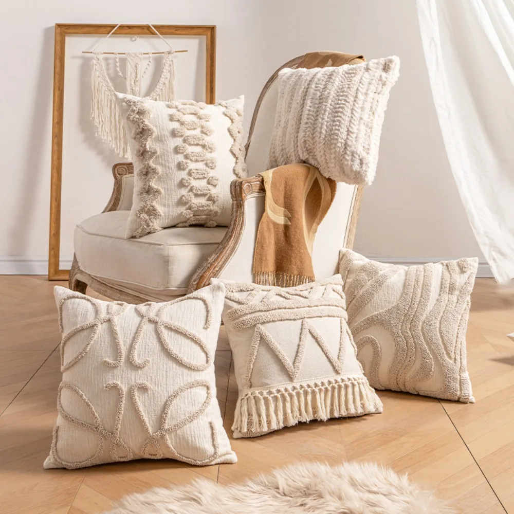 

Pure Color Geometric Pattern Cushion Cover Knitted Fringe Luxury Minimalist Hotel Durable Comfortable Light Luxury Accessories