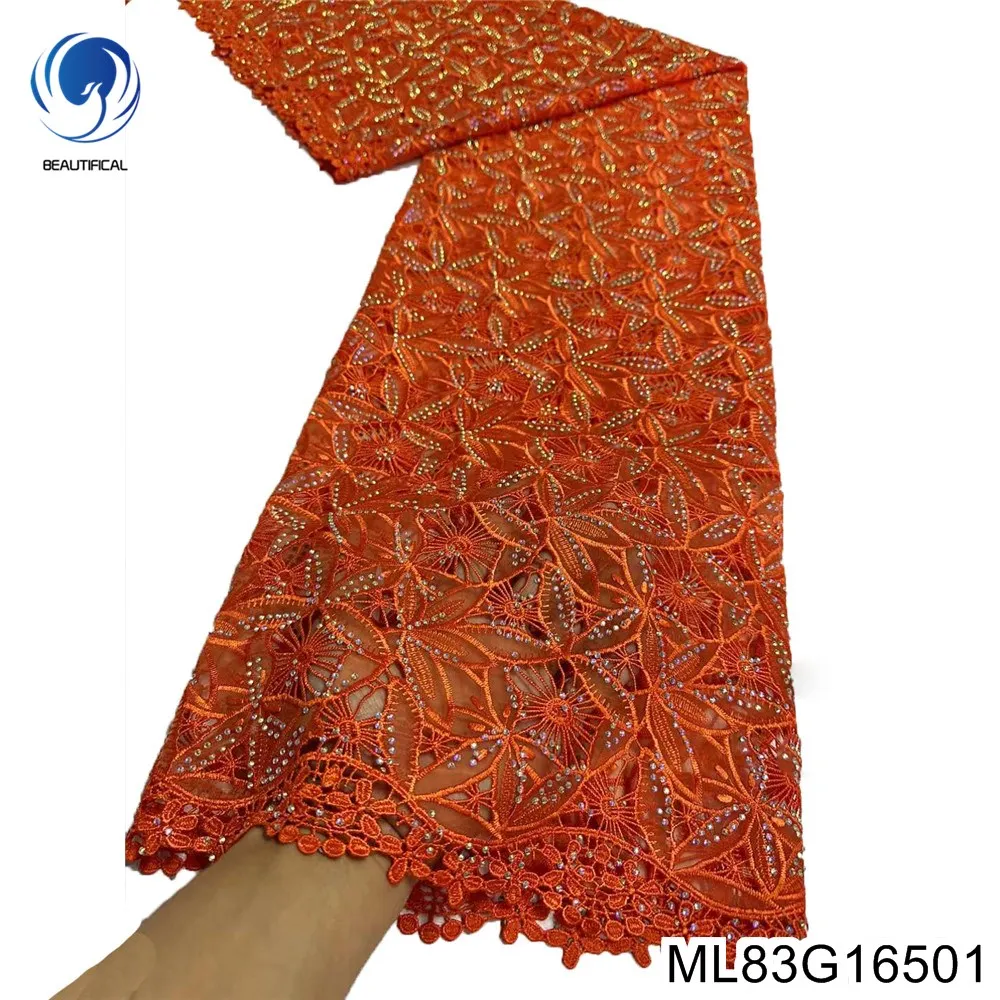 

Socialite Temperament Light Luxury French Orange Water Soluble Cord Lace，African Hot Drilling Fabric ,Evening Dress , ML83G165