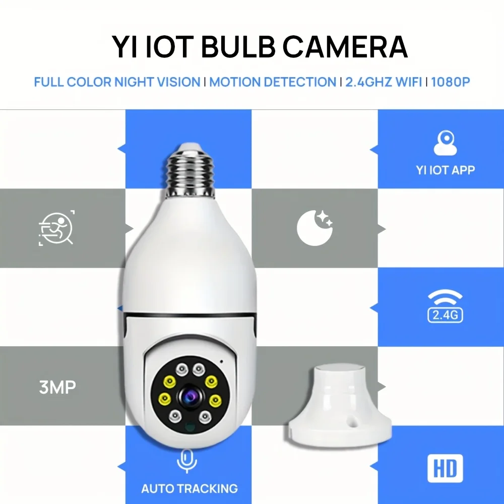 كاميرا YI IoT 1080P Bulb Light تتبع تلقائي، كشف الشخص، رؤية ليلية بالأشعة تحت الحمراء 1080P