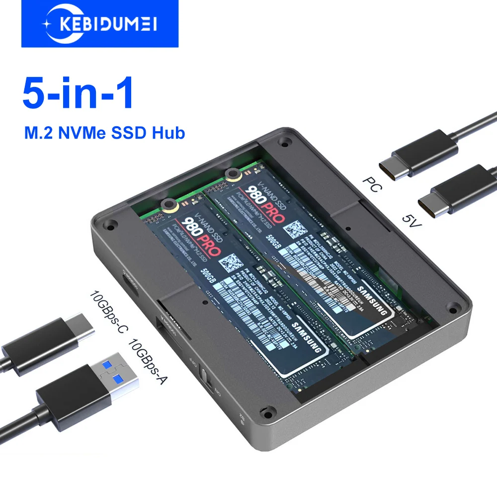 

5-in-1 M.2 NVMe SSD HUB 10Gbps USB 4 Gen 3 Dual Bay Hard Drive Enclosure Type C Hub USB C Docking Station For Laptop Macbook