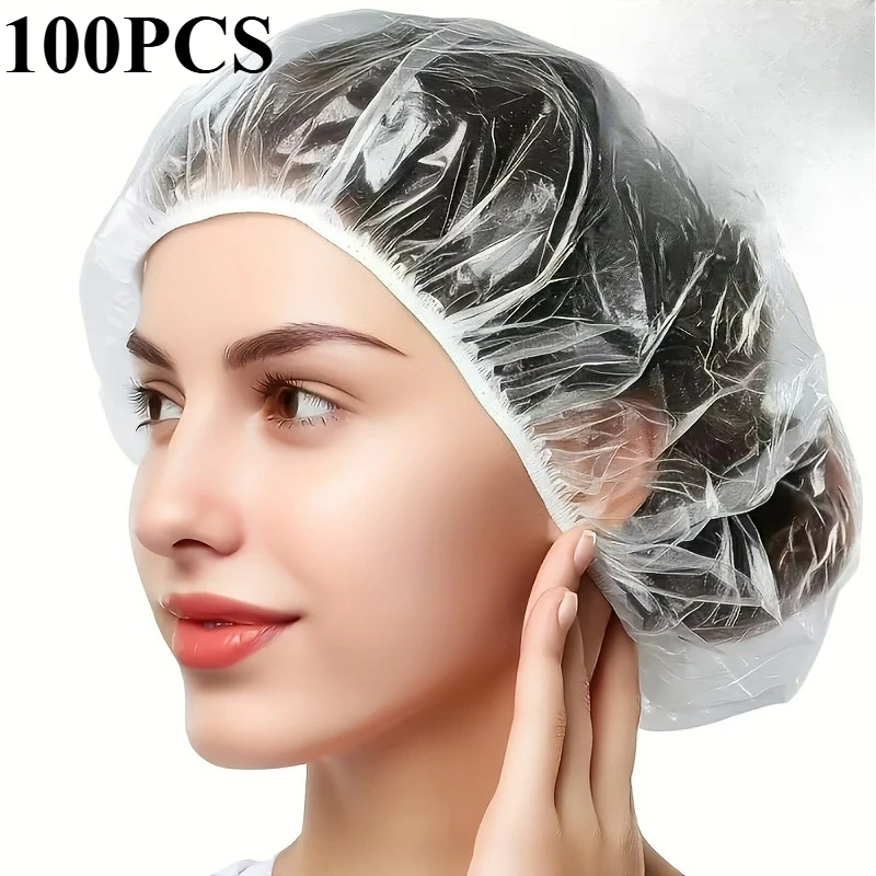 

Elastic Disposable Shower Caps 100 Pcs, Stretch Size 29cm, Odorless & Comfortable, Wide Applications in Daily Life