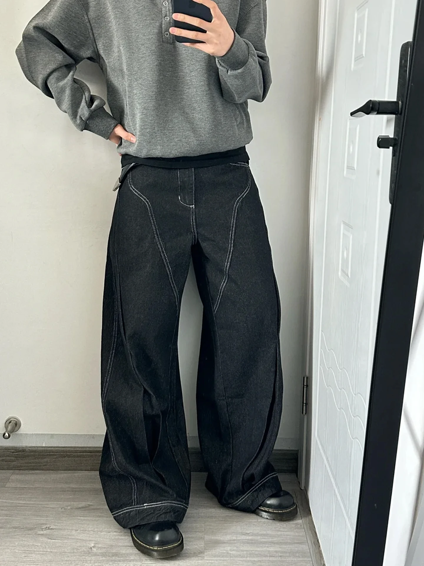 

Мужские джинсы в американском ретро-стиле, свободного кроя, с многослойной структурой, прямые, широкие, повседневные, из денима, с эффектом CleanFit