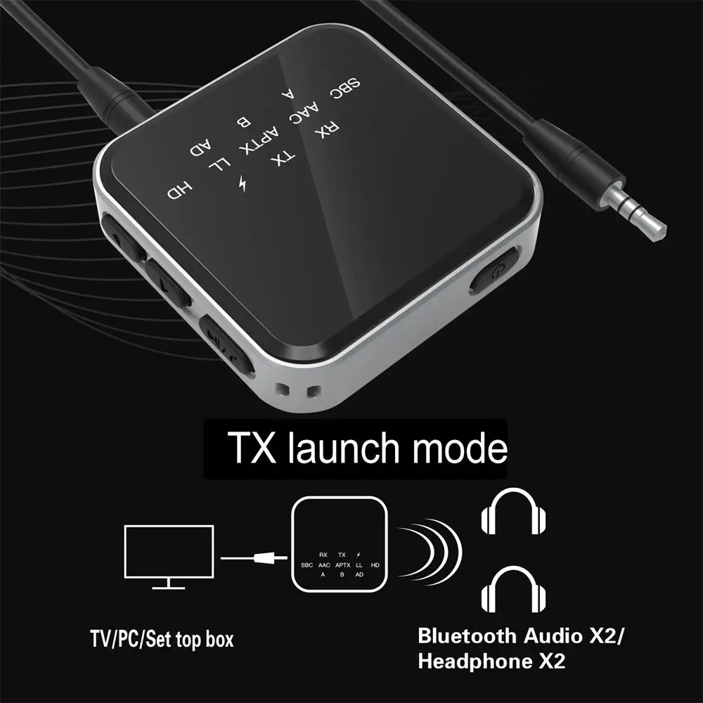 บลูทูธ5.2ตัวรับสัญญาณเครื่องส่งสัญญาณ Adaptive Latency ต่ำแฮนด์ฟรีไร้สายสเตอริโอเพลงอะแดปเตอร์ไมโครโฟน