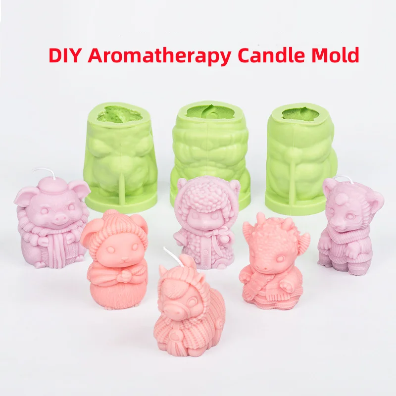 3D Twelve Animals Aromatherapy Candle Molds Lovely Animal Gypsum Wax Epoxy Resin Silicone Mold DIY Chocolate Cake Baking Tools