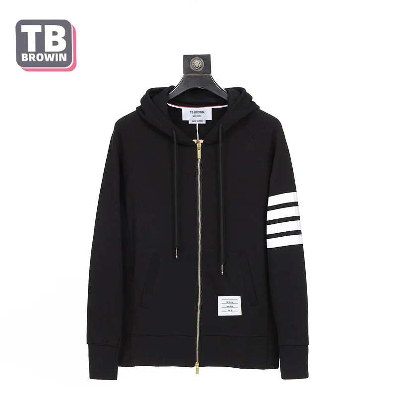 TB BROWIN men's hoodie trend sports leisure four-bar striped cotton sweater zipper with cardigan tide brand couple jacket