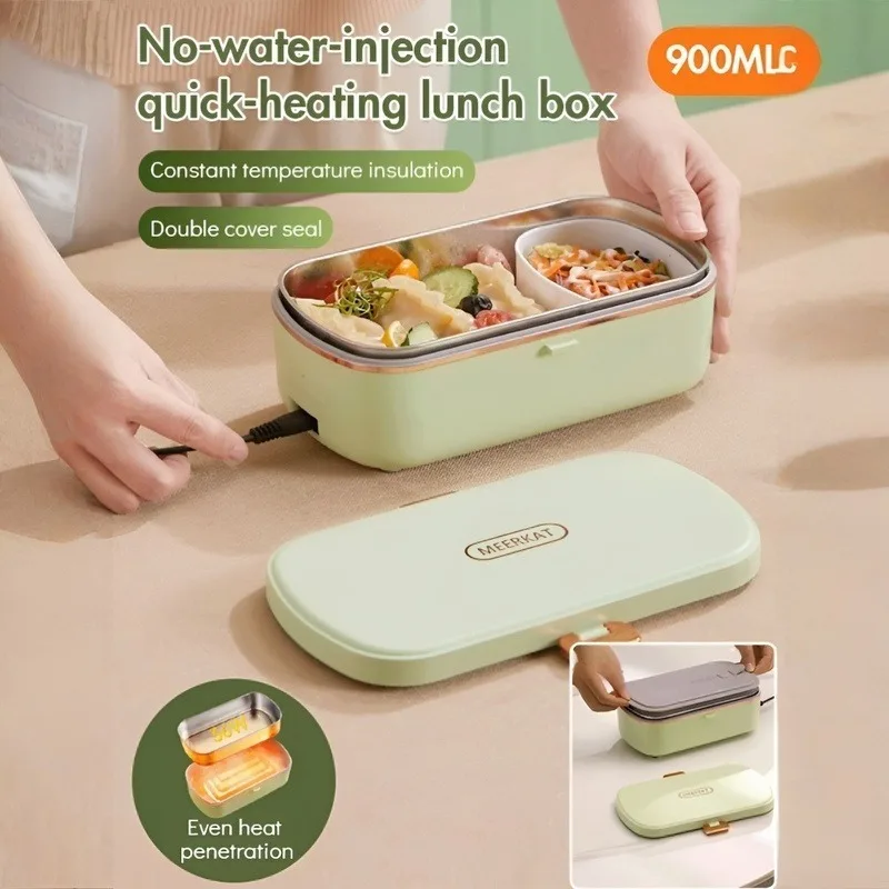 【US/EU Plug】Household Portable Fresh-keeping Water Free 304 Stainless Steel Inner Pot Quick Heating Lunch Box Smoke-free Box