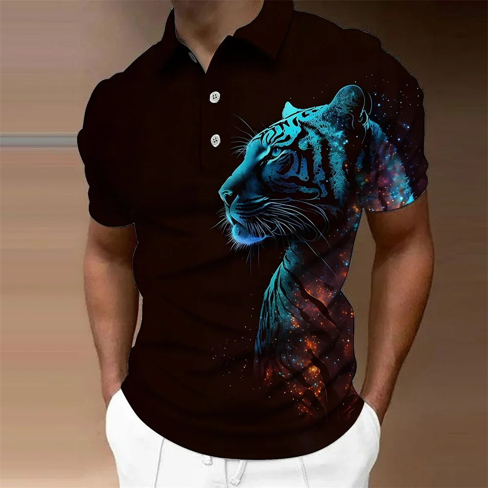 Men Polo Shirt Animal Lion 3d Printed Casual Lapel Tops Tees Fierce Beast T-Shirt Man Clothing Summer Short Sleeves High-quality