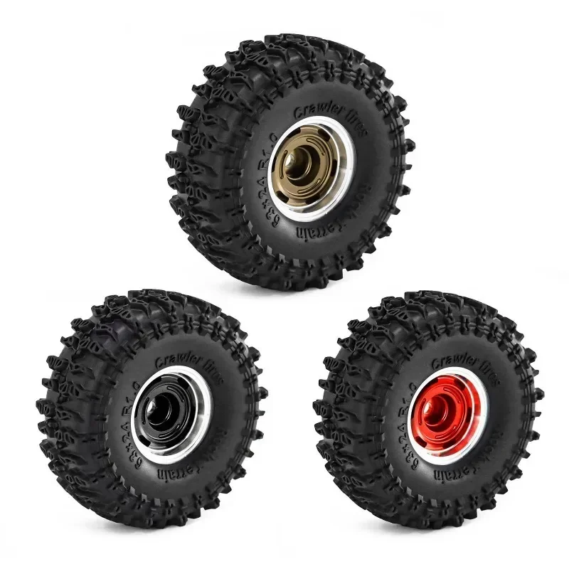 4pcs 63mm 1.0" Metal Beadlock Wheel Tire Set For 1/18 1/24 RC Crawler Car TRX4M SCX24 AX24 FCX24 Upgrade Parts Accessories