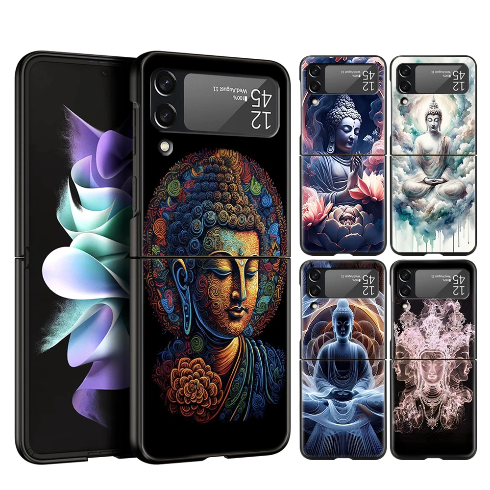 Shakyamuni Buddha Hard PC Phone Case For Samsung Galaxy Z Flip 6 5 4 Black Cover For Galaxy Z Flip 3 Foldable Shockproof Cases