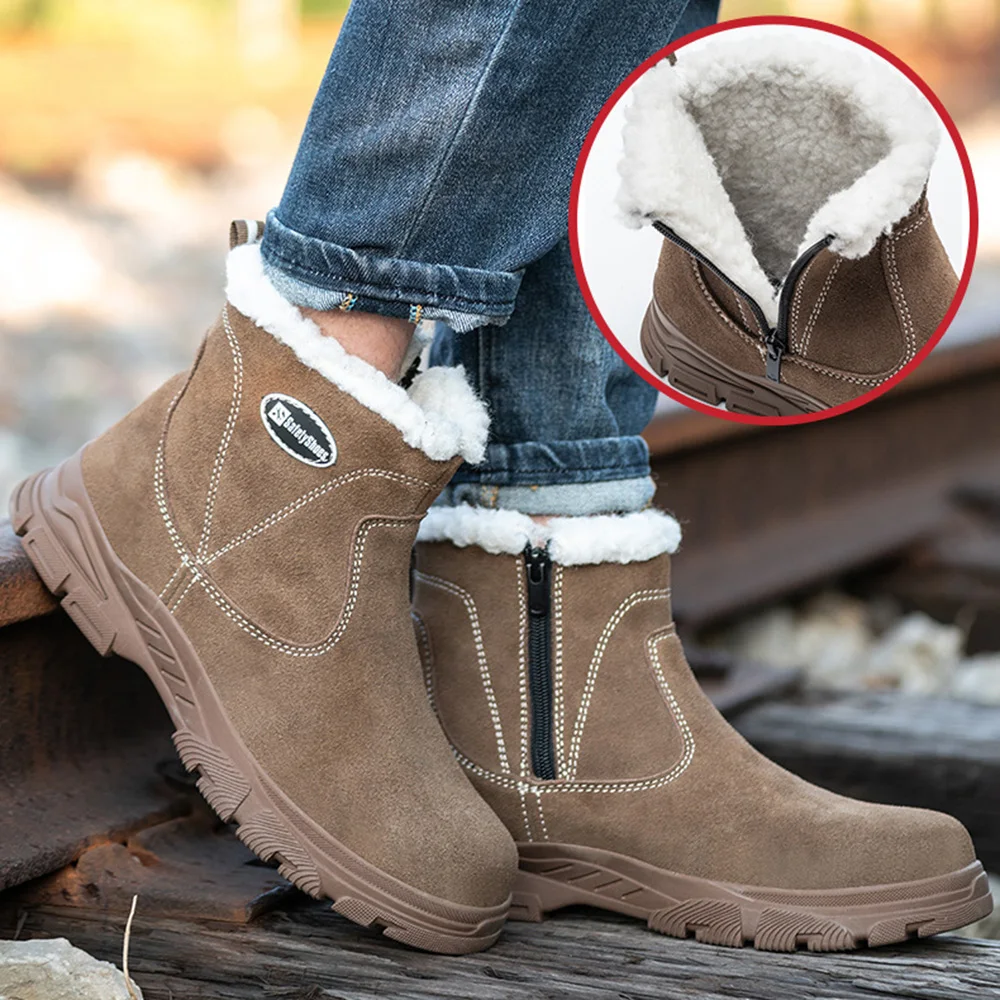 ArmorToe أحذية أمان حرارية شتوية جديدة عالية الجودة مبطنة بالصوف ومضادة للصدمات ومقاومة للثقب أحذية عمل للجنسين # درع2762