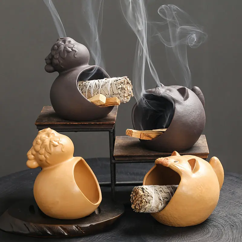 Ceramic Incense Burner Holder, Sage Burning Tray for Home Decor, Desktop Aromatherapy Ornament