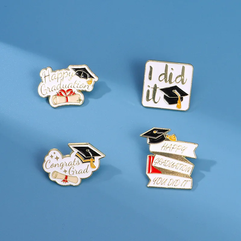 Creative Graduation Season Graduation Cap Shape English Enamel Alloy Brooch Badge Pin For DIY Clothing Bags Hat Accessories