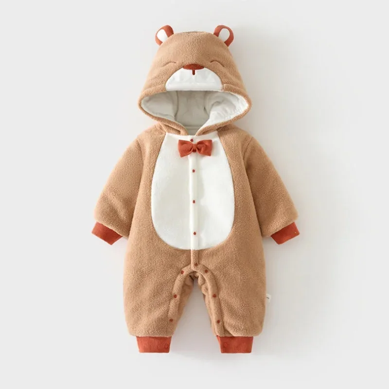 

Autumn Baby Quilted Romper Bear Hooded Windproof Jumpsuit Winter Cotton Lined Warm One Piece Outfit
