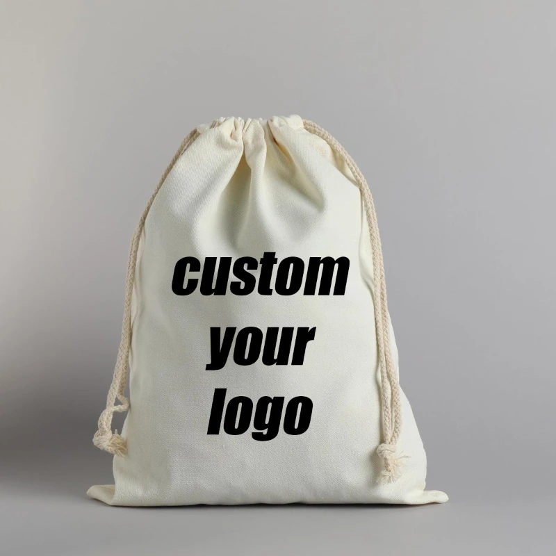 

10*15cm Dust Bag Custom Logo Drawstring Bag Female Cloth Shoe Packaging Canvas Fabric Cord String Storage Jewelry Pouch Sack