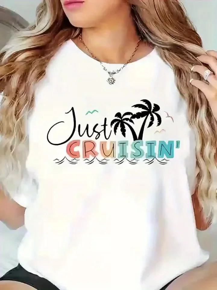 Grande taille femmes T-Shirt à manches courtes palmier Tropical juste Cruisin imprimé graphique vacances à la plage sorties décontractées plage T-Shirt